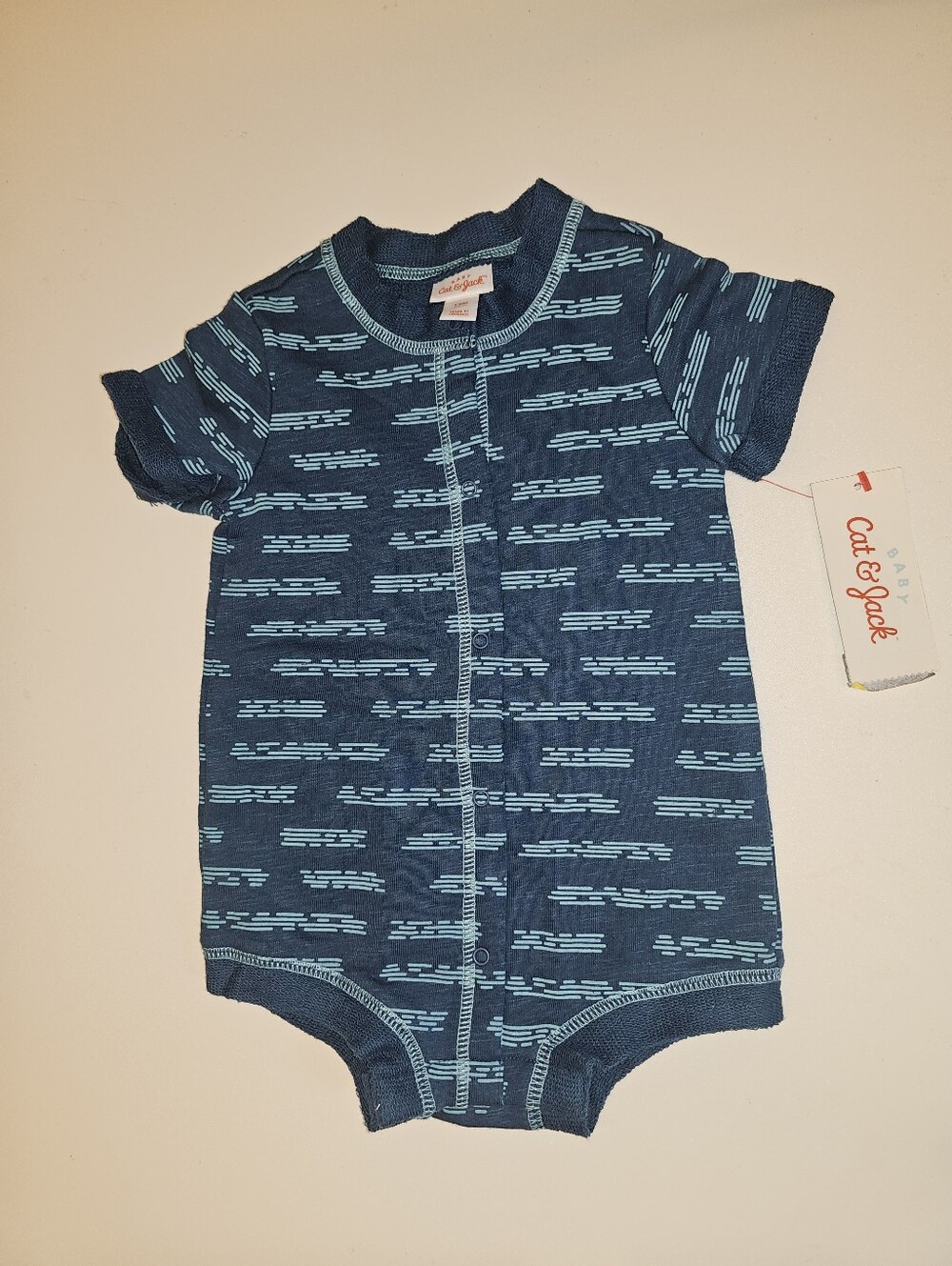 NWT | 12 Months | Cat & Jack | Navy Aqua Abstract Print Short Romper
